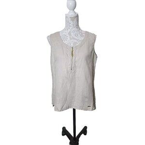 Ellen Tracy Linen Top Tunic Beige Blouse Sleeveless Women's Large
